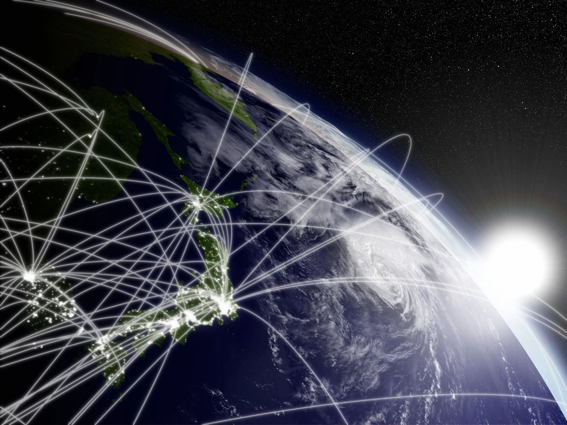 Global network coverage map showing United States connectivity